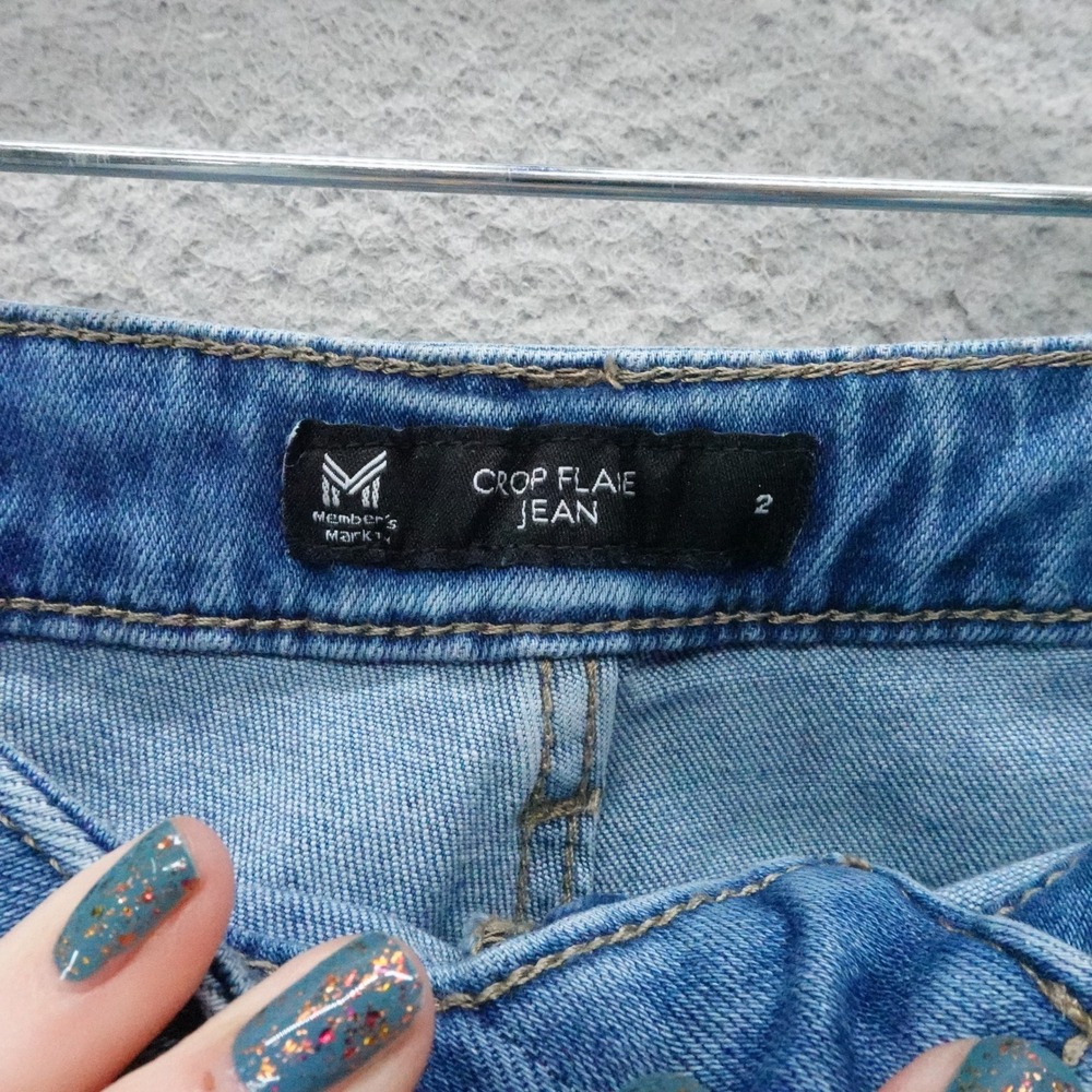 Members Mark Womens Size 2 Crop Flare Leg Stretch Denim Jeans Blue NEW - Picture 5 of 15
